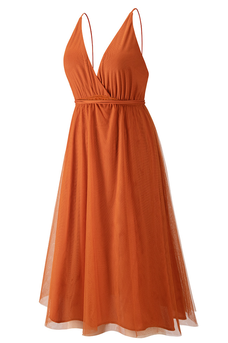 Thalia Exclusive Casual Solid Mesh V Neck Cake Skirt Dresses (4 Colors) Chic Silhouette Collection