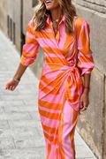 Fashion Print Patchwork Turndown Collar Shirt Dress Dresses