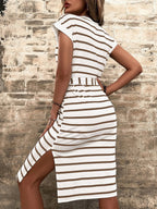 Striped Button Slit Dress