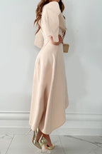 Fashion Solid Patchwork V Neck Asymmetrical Dresses(5 Colors)