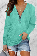 Casual Solid Fold V Neck Tops