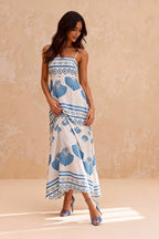 Shell Print Square Neck Spaghetti Strap A-Line Maxi Summer Dress