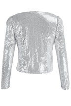 Fashion Solid Sequins Patchwork O Neck Outerwear(7 Colors)