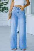 Street Solid Patchwork High Waist Boot Cut Denim Jeans