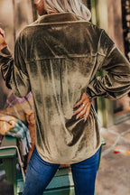 Street Solid Pocket Solid Color Turndown Collar Tops