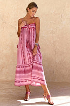 Geometric Crochet Tassel Tie Spaghetti Strap Tiered Maxi Dress