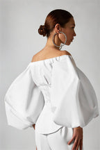 Elegant Puff Sleeve Cold Shoulder Blouse