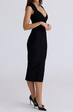 Deep V-Neck Cap Sleeve Ribbed Bandage Bodycon Mini Dress