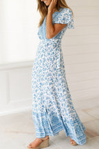 Sexy Elegant Print V Neck A Line Dresses
