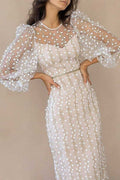 Celebrities Elegant Solid Embroidered See-through O Neck Bandage Dress Dresses