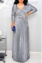 Elegant Bronzing Sequined With Belt V Neck A Line Dresses