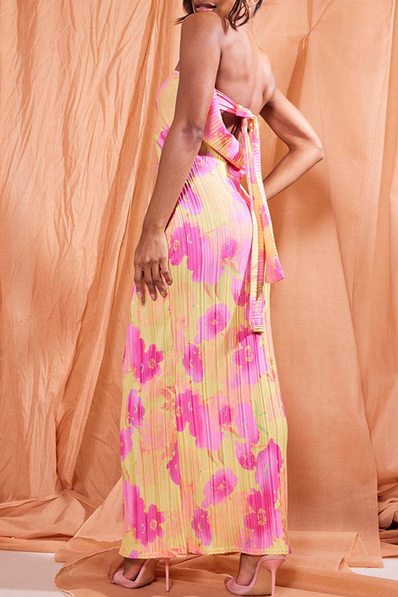 Maricarmen Minimalist Printed Patchwork Pleated Strapless Pencil Skirt Dresses Chic Silhouette Collection