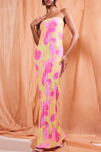 Maricarmen Minimalist Printed Patchwork Pleated Strapless Pencil Skirt Dresses Chic Silhouette Collection