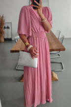 Casual Solid Fold V Neck Loose Jumpsuits