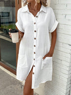 Batwing Sleeve Pocket Shirt Dress
