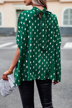 British Style Elegant Polka Dot Bandage Mandarin Collar Tops