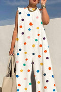 Casual Street Print O Neck Loose Jumpsuits