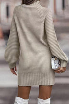 | Casual Solid Patchwork Dress with Turtleneck and Tiered Skirt