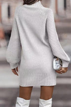 | Casual Solid Patchwork Dress with Turtleneck and Tiered Skirt