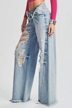 Casual Solid Ripped Patchwork Mid Waist Regular Denim Jeans (Subject To The Actual Object,4 Colors)