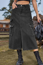Casual Street Solid Slit High Waist Denim Skirts