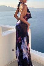 Yamel Minimalist Printed Backless Halter Neck Dresses with a Skirt Evening Wear Edit