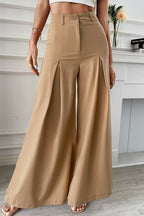Elegant Solid Fold Loose Wide Leg Solid Color Bottoms(No Belt,3 Colors)