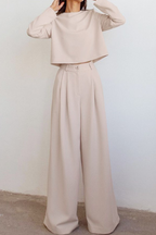 Elegant Solid Pocket O Neck Long Sleeve Two Pieces(3 Colors)
