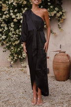 Elegant Solid Frenulum Asymmetrical Oblique Collar Irregular Dresses(6 Colors)