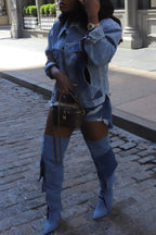 Casual Patchwork Buttons Turndown Collar Long Sleeve Regular Denim Jacket (Subject To The Actual Object)