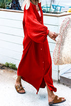 Casual Solid Buckle O Neck Long Sleeve Dresses