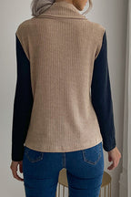 Casual Solid Buttons Asymmetrical Turtleneck Tops