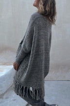 Casual Solid Tassel Pocket Weave O Neck Sweaters(3 Colors)