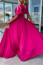 Elegant Solid Slit V Neck A Line Dresses