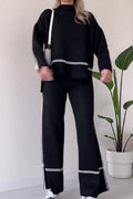 Casual Solid Patchwork Turtleneck Long Sleeve Two Pieces