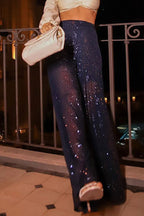 Casual Solid Sequins Loose High Waist Wide Leg Bottoms(4 Colors)