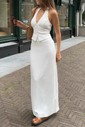 Sexy Celebrities Solid Backless Halter Sleeveless Two Pieces