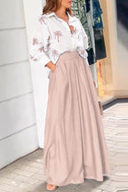 Casual Street Print Pocket Turndown Collar Long Sleeve Two Pieces