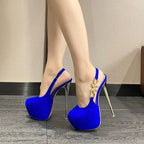 Stylish 16CM Thin High Heel Women__ Banquet Prom Waterproof Bow Metal Buckle High Heel