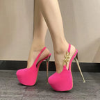 Stylish 16CM Thin High Heel Women__ Banquet Prom Waterproof Bow Metal Buckle High Heel