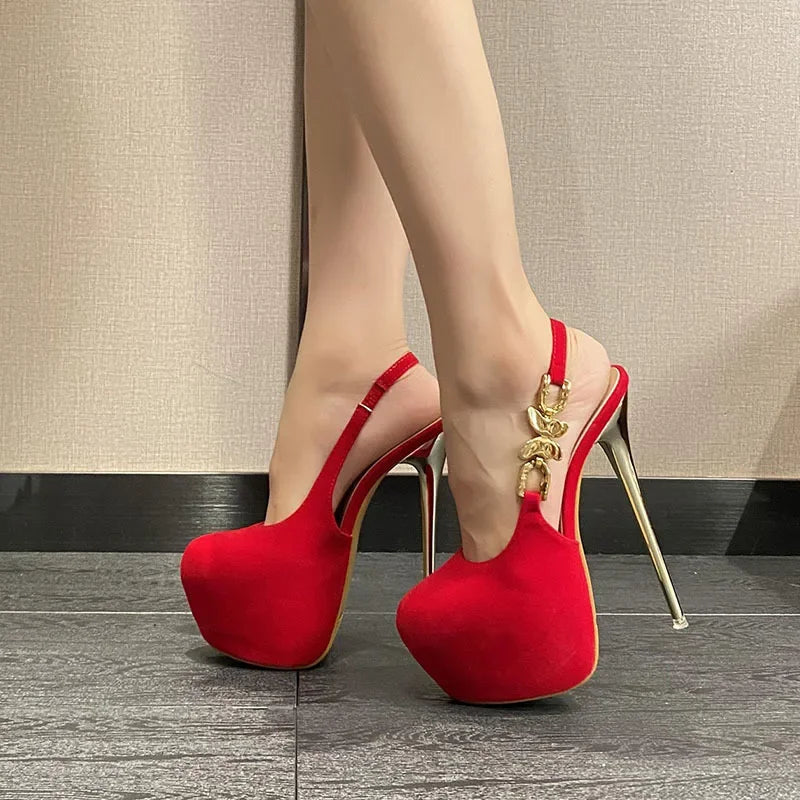 Stylish 16CM Thin High Heel Women__ Banquet Prom Waterproof Bow Metal Buckle High Heel