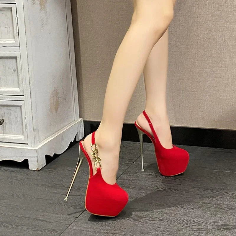 Stylish 16CM Thin High Heel Women__ Banquet Prom Waterproof Bow Metal Buckle High Heel