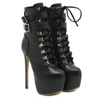 16cm Thin high heel modern metal buckles mid-calf round toes sexy High Heel