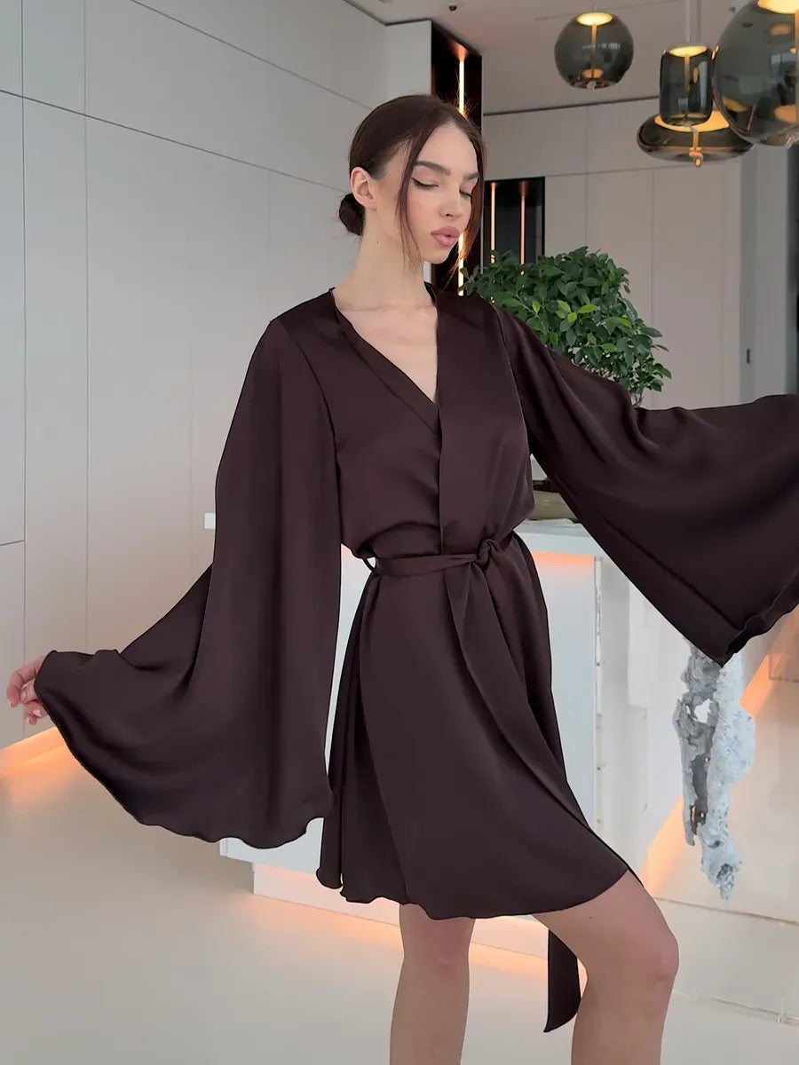 V-neck Thin Strap Nightgown Lazy Style Parties Mini&Short Dresses