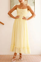 Frill Trim Tie Bow Swing Maxi Cami Dress