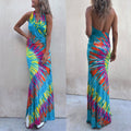 Sleeveless Halter Backless Maxi Tie Dye Dress
