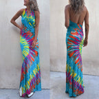 Sleeveless Halter Backless Maxi Tie Dye Dress