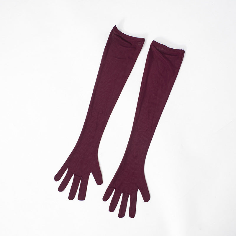 Strapless Ruched Waist Bodycon Maxi Dress Mesh Gloves Scarf Set