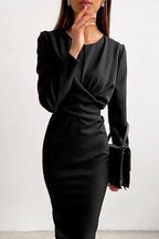 Solid Front Cross Slit Back Ruched Midi Dress