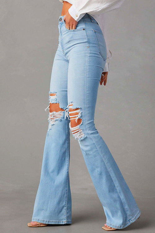 Distressed Bell Bottoms Ripped Trendy Jeans
